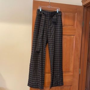 Vince full leg checkered pants with self belt